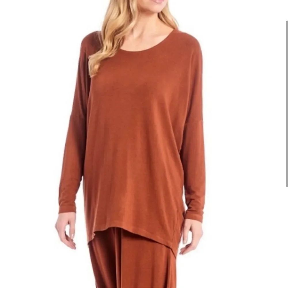 Bryn Walker Rachele Dolman Long Sleeve Tunic Top Sequoia Brown Burnt Orange